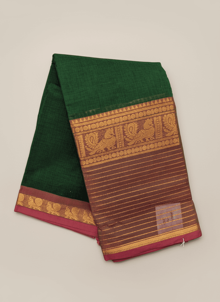 Kanchipuram Bottle Green Silk Saree — product view