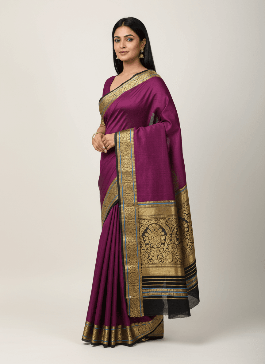 Pattu Magenta Silk Saree — try-on view