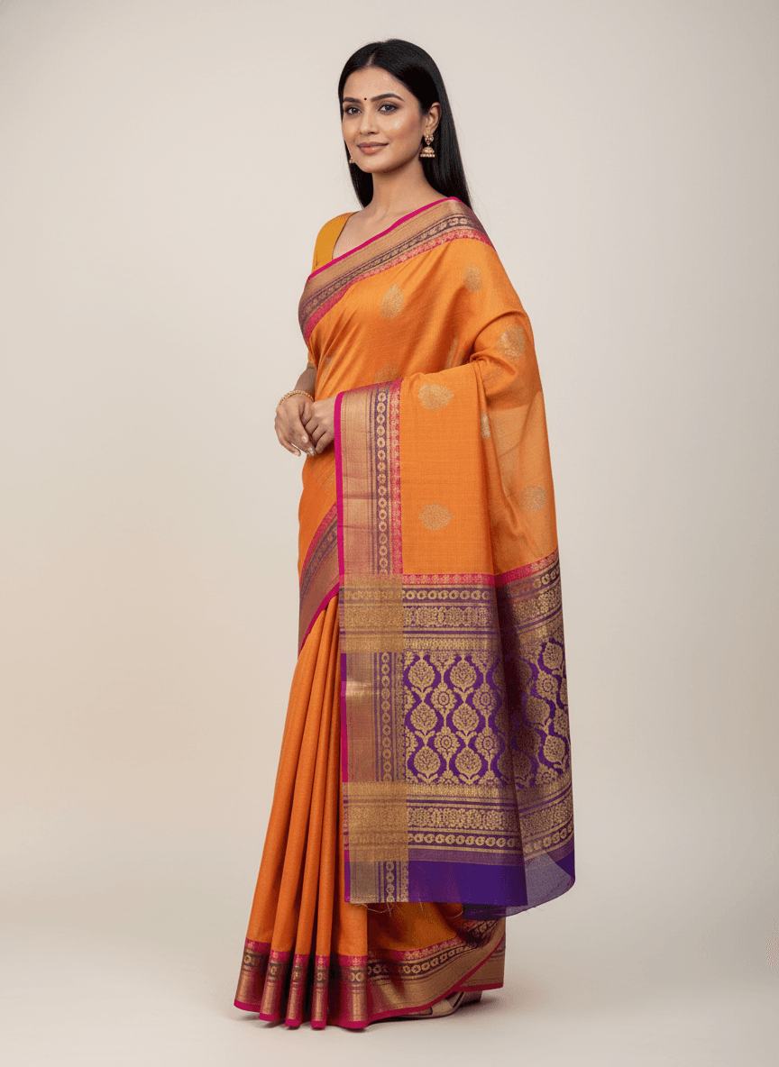 Pattu Orange Silk Saree — try-on view